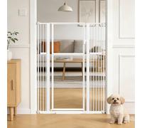 Xifamniy 142 cm Extra Tall Pet Gate Auto-Close Clear Tall Cat Gate 75-115 cm Wide Pressure Mounted Pet Gate for Stair Doorway Hallway White