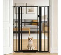 Xifamniy 142 cm Extra Tall Pet Gate Auto-Close Clear Tall Cat Gate 75-115 cm Wide Pressure Mounted Pet Gate for Stair Doorway Hallway Black