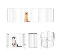 Xifamniy Free Standing Dog Gate with Door Walk Through，32'' Tall Foldable Dog Fence for Indoor & Outdoor, scalable 120.5 Inch Extra Wide Gate for Stairs, Hallways, Doorways(32"×120.5", 6 Panels)