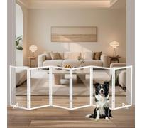 Xifamniy Wooden Dog Gates, 6-Panel Freestanding Pet Gates with Metal and Clear Acrylic Design Stands for Doorways and Stairs, 80 cm High Foldable Dog Fences Use Expands Up to 280cm Width
