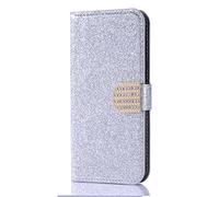 Xifanzi Flip Wallet Case for Huawei MATE 20 Silver Glitter Cool Cute 3D Diamond Buckle Bling Glitter Pattern Leather Stand Function Flip Kickstand Magnetic Book Wallet Cases for Huawei MATE 20