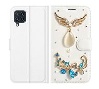 Xifanzi Glitter Wallet PU Leather Case for Samsung Galaxy A22 5G Solid Color Flip Case Strass Bling Bling Diamond Design Wings of Angels Pattern Folio Stand Wallet Cover for Samsung Galaxy A22 5G