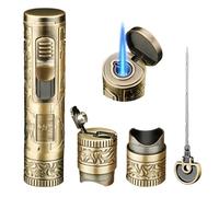 XIFEI Torch Lighter, 4-in-1 Cigar Lighter with Jet Flame, Punch, Holder, Draw Enhancer, Windproof Refillable Butane Lighters, Multi-Functional Cigar Accessories Gift for Men (Bronze)