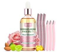 XIFEPFR Dermaplaning Set, Rose Oil & Vitamin E Acid, Shaving Oil with Dermaplaning Tools for Women, Face Razor Smooths the Area Before and After Shaving
