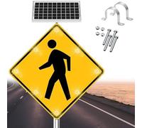 XifeZylith 24" 30" Solar LED Flashing Pedestrian Crossing Sign Solar-powered Traffic Sign Pedestrian Warning Sign Solar Blinking Sign for Driveways Crosswalks Neighborhoods, Solar Road Safety Sign