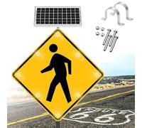 XifeZylith Flashing Pedestrian Crossing Sign Solar Power Pedestrian Sign 24"/30" Solar-powered Traffic Sign Aluminum Rust-Proof Metal Solar LED Flashing Sign Frame Blinking Street Warning Signs