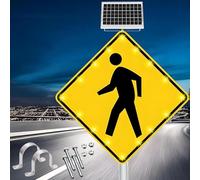 XifeZylith Solar LED Flashing Pedestrian Crossing Sign 24" 30" Solar-powered Traffic Warning Light Sign for Crosswalks Aluminum Blinking Crosswalk Sign for Neighborhoods Powered Traffic Alert Sign