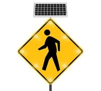 XifeZylith Solar LED Flashing Pedestrian Crossing Sign Power Pedestrian Sign 24" 30" LED Blinking Crosswalk Stop Sign Blinking Street Warning Signs Solar-powered Traffic Alert Sign for Neighborhoods