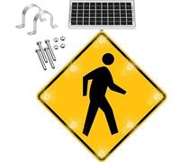XifeZylith Solar-powered Traffic Warning Alert Signs for Crosswalks 24" 30" Solar LED Flashing Pedestrian Crossing Sign LED Blinking Crosswalk Sign for Neighborhoods Solar Pedestrian Crossing Light