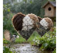 Xifyjus Handmade Alpaca Fiber Bird Nesting Heart, Handmade Fiber Bird Nesting Heart, Haven 1 Heart Bird Nesting Box and 2 Bags of Nest Materials for Bird Lovers Home Garden Yard(2PCS)