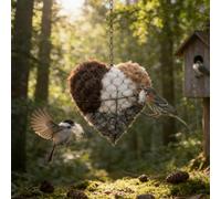 Xifyjus Handmade Alpaca Fiber Bird Nesting Heart, Handmade Fiber Bird Nesting Heart, Haven 1 Heart Bird Nesting Box and 2 Bags of Nest Materials for Bird Lovers Home Garden Yard(1PC)