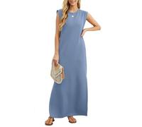 Xifyjus Wrinkle Free Dress for Women, Denim Blue, Size L, Summer Maxi Dress, Casual, Sleeveless, Crew Neck, Loose Fit, Pockets