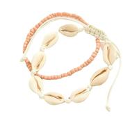 XIGAWAY 2-Pack Shell Beaded Anklets - Hand Knotted Glass Bead & Shell Adjustable Ankle Bracelets for Men Women, Winter 2025 (199-01)