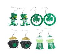 XIGAWAY Acrylic Clover Leaf Earrings for Women, Green Shamrock Drop Earrings with Carved Details, Ins Style Lucky Charm Earrings (131)