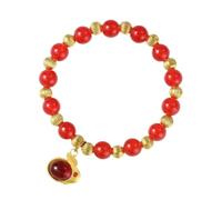 XIGAWAY Agate Style Stretch Bracelet with Rabbit Charm, Boho Ethnic Glass Bead Bangle for Women, Adjustable Stackable Gift in 4 Colors (White Red Green Yellow) (green)