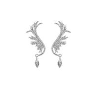 XIGAWAY Angel Wing Teardrop Water Diamond Women's Eartips, Silver Elf Earbone Clip, 5x1.2cm Minimalist Gothic Jewelry Gift