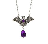 XIGAWAY Bat Silver Pendant Necklace for Women, Purple Red Black Gothic Charm, Halloween Punk Statement Jewelry Gift (black)