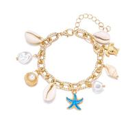 XIGAWAY Beach Seashell Starfish Pearl Bracelet for Women, Ocean-Themed Adjustable Anklet & Wrist Set, Coastal Jewelry Gift