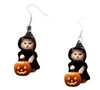 XIGAWAY Black Pumpkin Cat Earrings for Halloween, Unisex Acrylic Novelty Earrings, Funny Animal Themed Stud Earrings