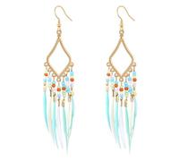 XIGAWAY Bohemian Beaded Fringe Earrings for Women, Colorful Geometric Feather Dangle Earrings Summer 2025 (2000)