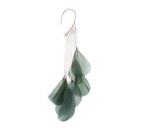 XIGAWAY Boho Green Natural Feather Dangle Hoop Earrings NO Piercing Cuff Ear Clip Women