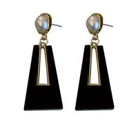 XIGAWAY Bold Geometric Trapezoid Drop Earrings for Women, Black White Dangle, 6x2cm Office Chic Statement Jewelry Gift (black)
