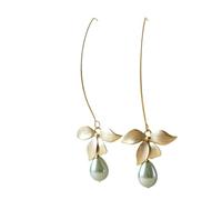 XIGAWAY Bow Leaf Teardrop Pearl Earrings for Women, White Green Faux Pearl Dangle Earrings, 6.5x2cm Korean Style Jewelry Gift (Green Pearl)