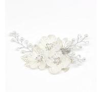 XIGAWAY Bridal Hairpin with Shell Floral Design and Pearls, Silver/Gold White Flower Wedding Headpiece for Women, 14x5cm (gold thread)