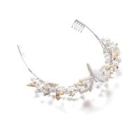 XIGAWAY Bridal Headband for Women, Seashell Starfish Pearl Mermaid Hair Accessory, Beach Wedding Ocean Theme Crown Jewelry Gift (Ocean Wind Band)