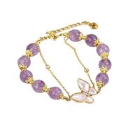 XIGAWAY Butterfly & Tulip Layered Bracelet for Women - Double Chain Crystal Accent Bangle, Amethyst Green, Fall 2025 (green)