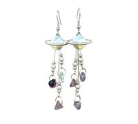 XIGAWAY Celestial Crystal Drop Earrings for Women, Earth Rainbow Fluorite Planet Charm, Silver Tone Statement Jewelry Gift