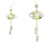 XIGAWAY Chinese Folding Fan Earrings with Tassels, 6 Styles Bamboo Section Dangle Earrings, Resin Hook Unisex Ear Jewelry, Vintage Hanfu Inspired Accessories (butterfly)