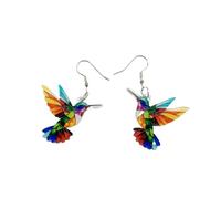 XIGAWAY Colorful Bird Earrings, Acrylic Printed Bird Design, 4 Colors Retro Style Unisex Earrings, Iron Post Vintage Animal Jewelry (4864)