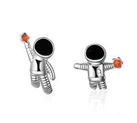 XIGAWAY Cute Asymmetric Space Silver Astronauts Stud Earrings Women Fashion Earrings