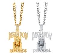 XIGAWAY Deathrow Records Prisoner Necklace - Gold Hip Hop Necklace with Zircon Pendant for Men & Women (51-80 cm, Alloy)