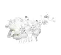 XIGAWAY Elegant Floral Hair Comb for Women - Bridal Pearl & Rhinestone Hair Accessories, Wedding Hairpin with Crystal Flowers (White)