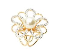 XIGAWAY Elegant Pearl Flower & Butterfly Cat Eye Scarf Pin - Alloy Brooch for Women, Stylish Shawl Clip (Gold/Silver, Multiple Designs) (Flower style)