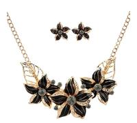 XIGAWAY Flower Pendant Necklace and Earrings Set, Blue Purple Black White Color Drip Rhinestone Jewelry (white)
