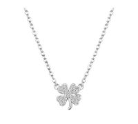 XIGAWAY Four Leaf Clover Necklace, White Gold and Gold Plated Zinc Alloy Pendant, 41-50cm Adjustable Lucky Charm Necklace for Women (White K)