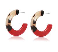 XIGAWAY Geometric C-Shape Color Block Earrings for Women, Acetate Two-Tone Stud Earrings, 4cm Bohemian Jewelry Gift (pink)