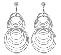 XIGAWAY Geometric Circle Earrings, Long Drop Dangle Earrings for Women, Silver Plated Alloy Minimalist Ear Studs, 10cm x 5cm Lightweight Fashion Jewelry