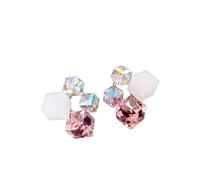 XIGAWAY Geometric Cube Glass Crystal Stud Earrings for Women, Gradient Color Sugar Square Dangle, 2.2x2.2cm Office Chic Jewelry Gift (pink)