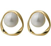 XIGAWAY Geometric Hollow Pearl Stud Earrings for Women, Fashion Minimalist Gold Round Earrings, Simple Elegant Dainty Ear Studs