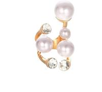 XIGAWAY Geometric Open Adjustable Ring for Women, Irregular Pearl and Rhinestone Statement Finger Ring, Gold Tone Alloy Boho Chic Jewelry