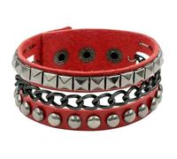 XIGAWAY Geometric Studded Cuff Bracelet for Men Women - Square & Round Rivet Leather Bangle in Multiple Colors, Summer 2025 (red)