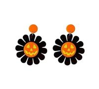 XIGAWAY Halloween Earrings, Jack-o-Lantern Floral Acrylic Stud Earrings for Women White Black (black)