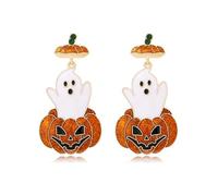 XIGAWAY Halloween Ghost Pumpkin Earrings for Women, Zinc Alloy Dangle Earrings with Crystal Accents