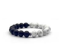 XIGAWAY Handmade Pure Bead Bracelet, Men's and Women's 10mm Round Black and White Stone Bracelet, Adjustable Neutral Jewelry (Color Code: 100110013) (0013)