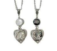 XIGAWAY Heart-Shaped Cat & Crescent Moon Pendant Necklace, Gothic Boho Geometric Chain - Alloy Jewelry (6053/6054) (6054)