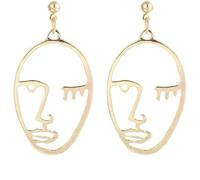 XIGAWAY Hollow-Out Ellipse Earrings for Women - Geometric Expressive Face Design, Gold & Silver Alloy Stud Earrings, Fashion Daily Wear (golden)